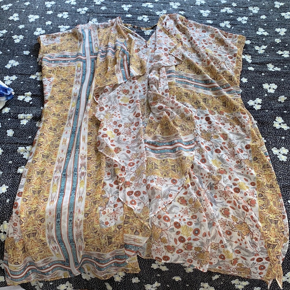 Sheer floral kimono cover up